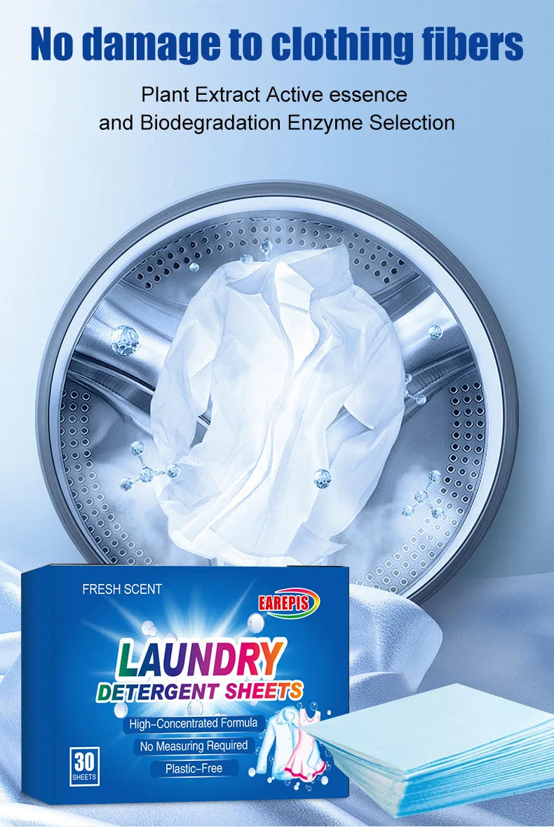 30pc Powerful Laundry Detergent Sheets,Portable & High-Quality for Clothing Stain Removal & Cleaning Essentials Washing Machines
