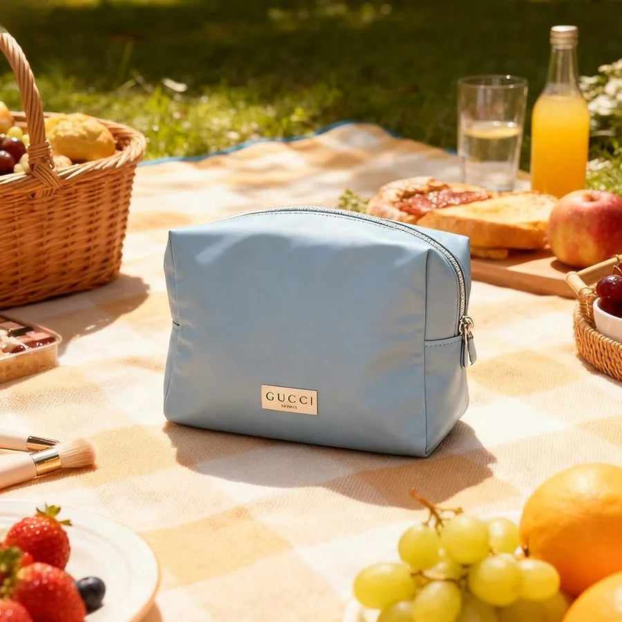 GUCCIs bag Blue Canvas Cosmetic Bag Large Capacity Portable Minimalist Elegant Puff Storage For Daily Travel School Shopping Wor