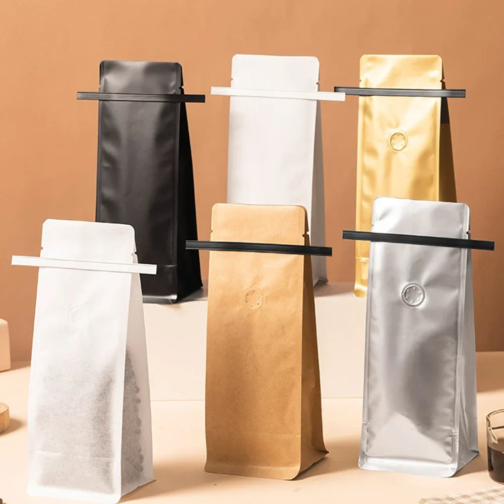 50pcs Recyclable Tin Tie Coffee Bag Packaging Aluminum Foil Cotton Paper Kraft Coffee Bean Bag 250g 500g with Valve Food Tea Bag