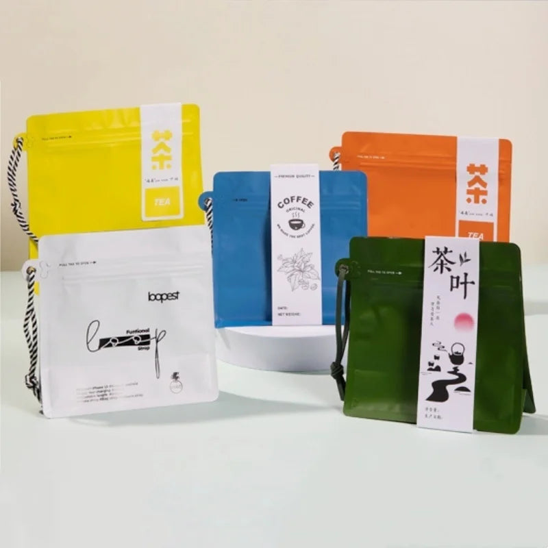 StoBag 50pcs Wholesale Coffee Beans Bag Packaging Aluminum Foil Heat Sealed for Tea Powder Food Storage Reusable Portable Pouch