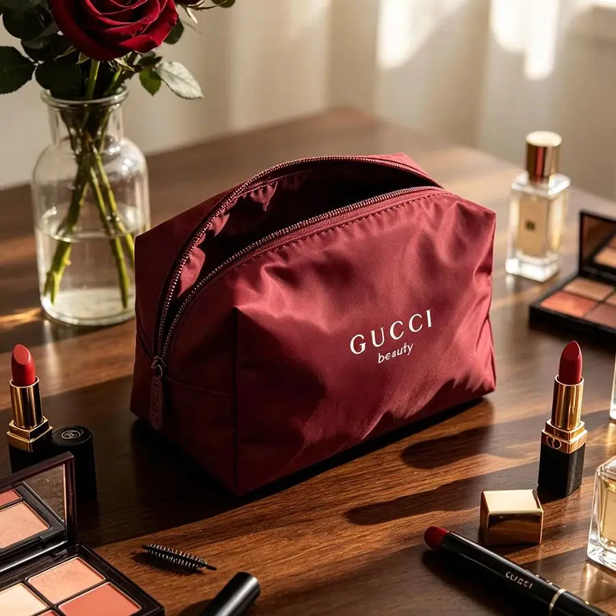 Gucci Gucci’s bag Durable Red Canvas Large Capacity Makeup Bag, Luxury Multifunctional Travel Office Organizer, Elegant Holiday