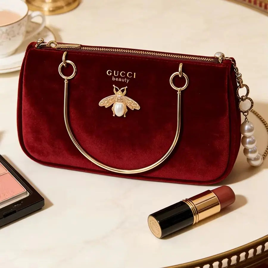 Gucci Gucci’s bag Women Medium Wine Red Velvet Chain Crossbody Cosmetic Bag Fashion Daily Shoulder Storage Bag For Casual Wear