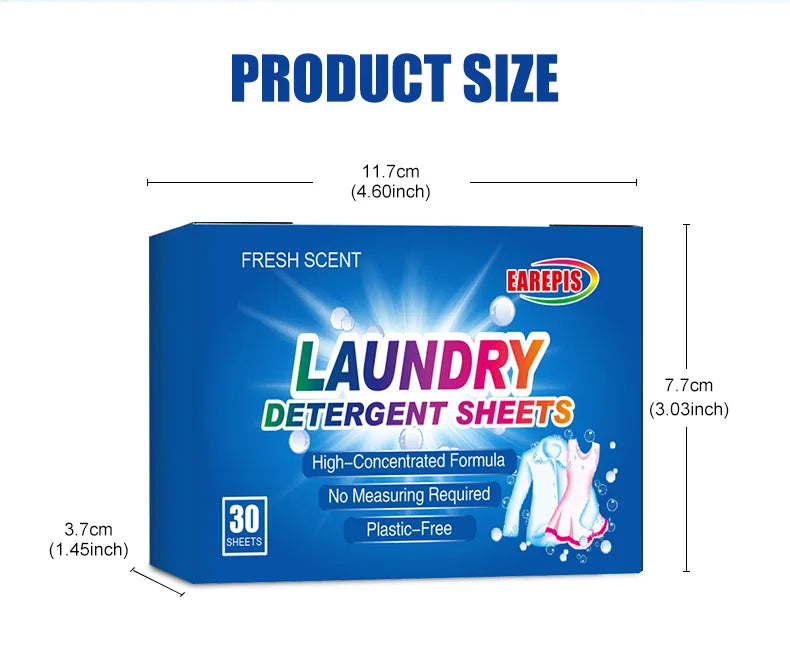 30pc Powerful Laundry Detergent Sheets,Portable & High-Quality for Clothing Stain Removal & Cleaning Essentials Washing Machines