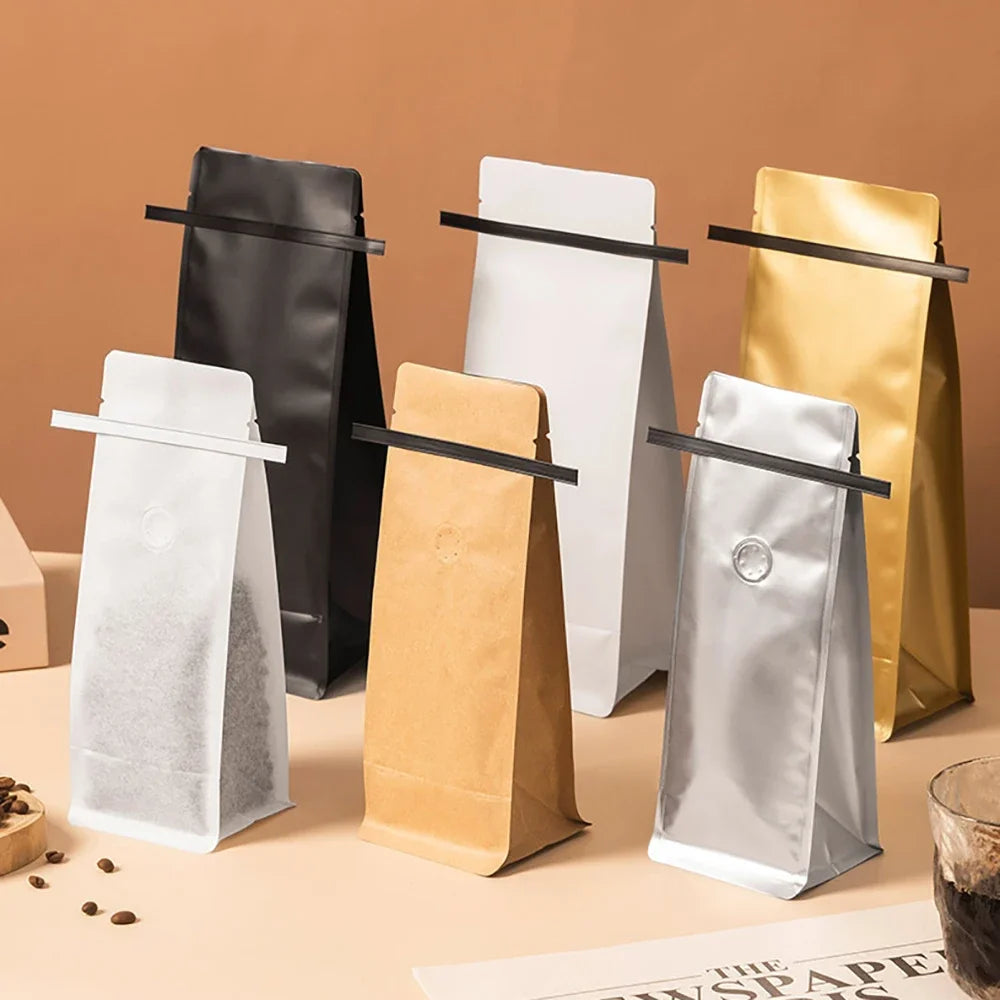 50pcs Recyclable Tin Tie Coffee Bag Packaging Aluminum Foil Cotton Paper Kraft Coffee Bean Bag 250g 500g with Valve Food Tea Bag