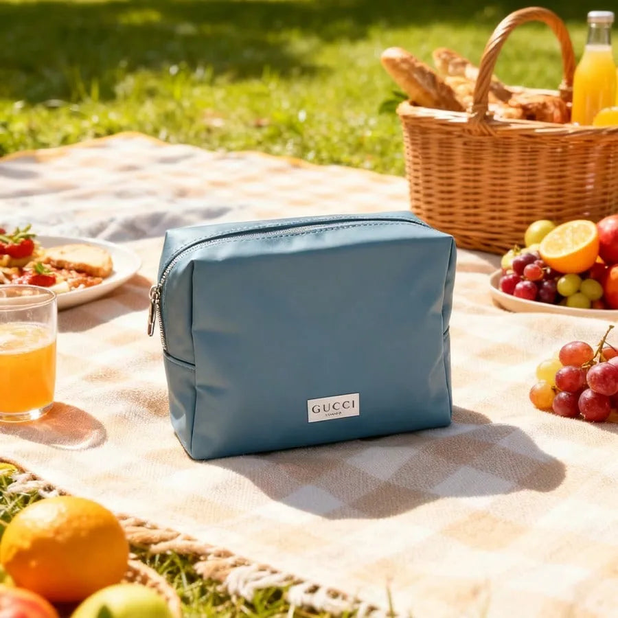 GUCCIs bag Blue Canvas Cosmetic Bag Large Capacity Portable Minimalist Elegant Puff Storage For Daily Travel School Shopping Wor