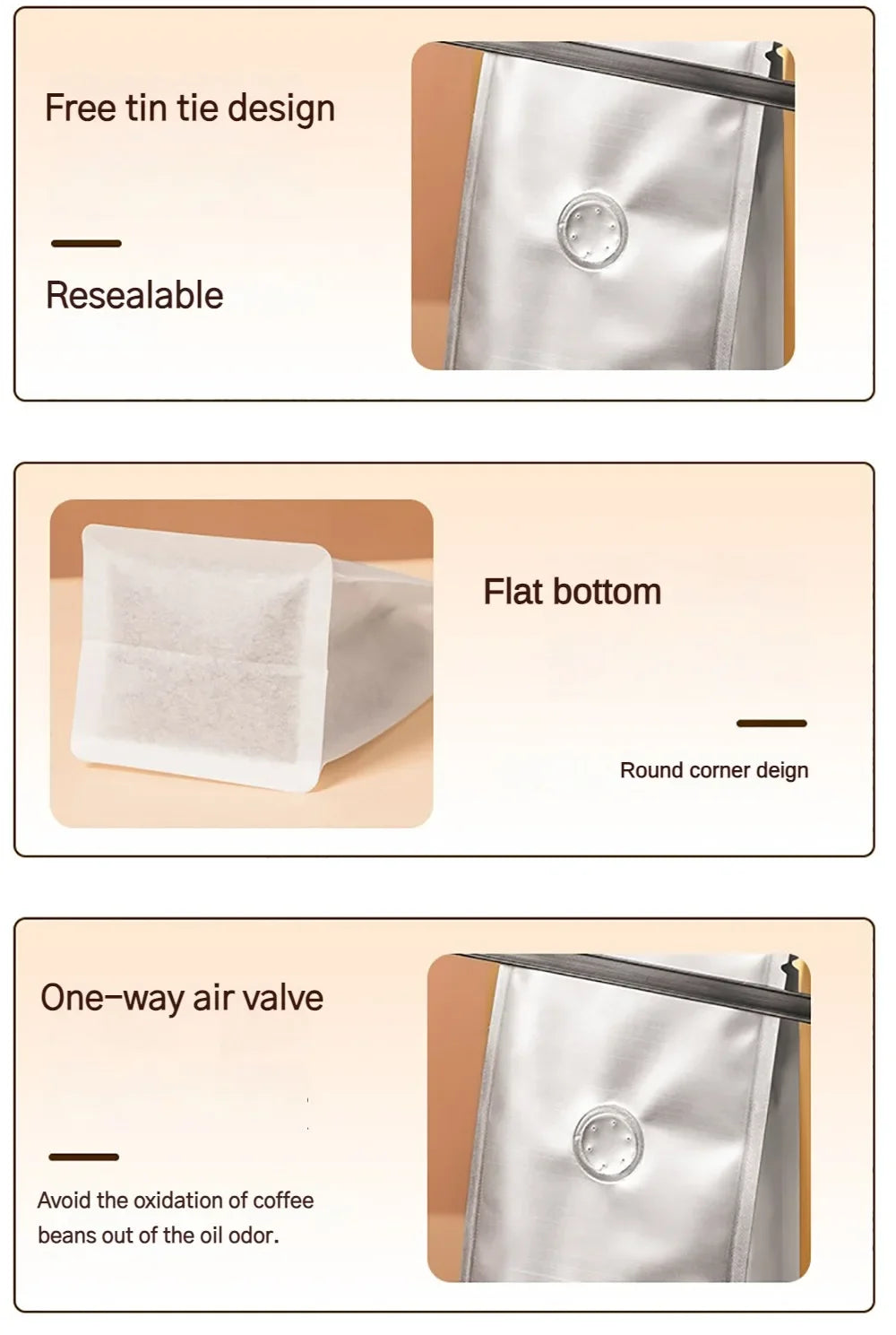 50pcs Recyclable Tin Tie Coffee Bag Packaging Aluminum Foil Cotton Paper Kraft Coffee Bean Bag 250g 500g with Valve Food Tea Bag