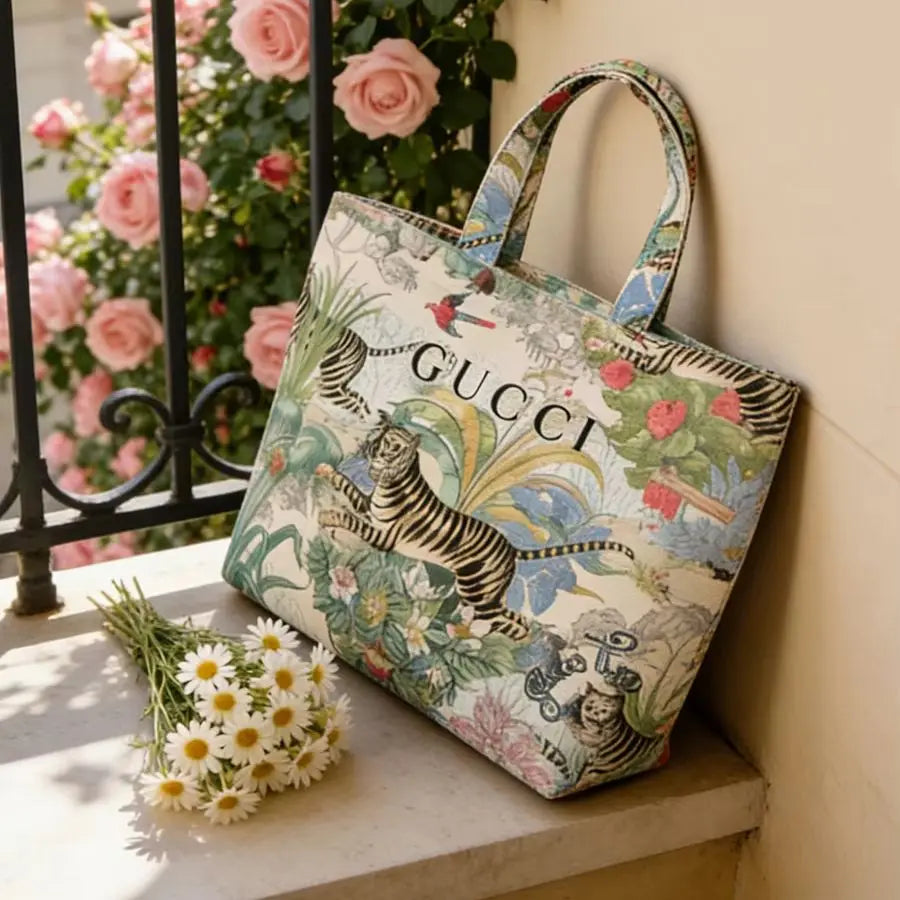 Gucci Gucci’s bag Tiger Print Canvas Tote Bag Vintage Jungle Style Handbag Shopping Bag Luxury Fashion Accessory For Daily Use