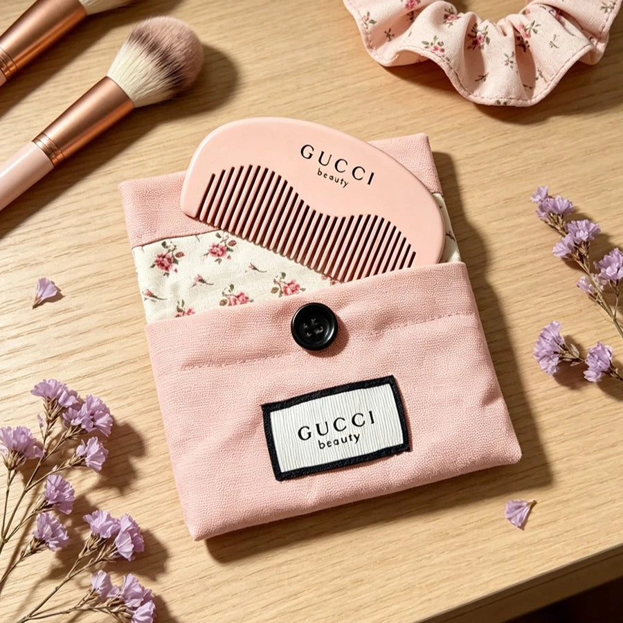 GUCCI Gucci’s bag Pink Anti Static Wide Tooth Comb Canvas Storage Bag Lightweight Travel Logo Comb Birthday Anniversary Gift