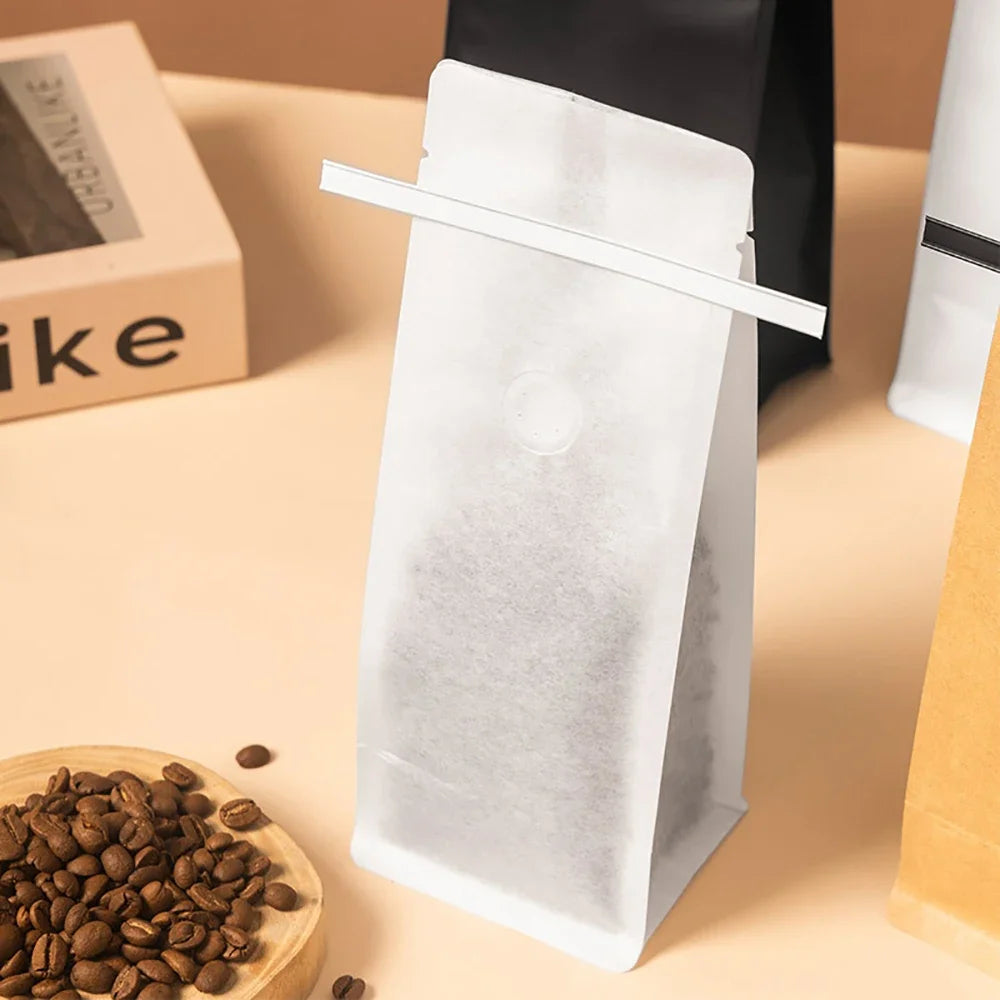 50pcs Recyclable Tin Tie Coffee Bag Packaging Aluminum Foil Cotton Paper Kraft Coffee Bean Bag 250g 500g with Valve Food Tea Bag