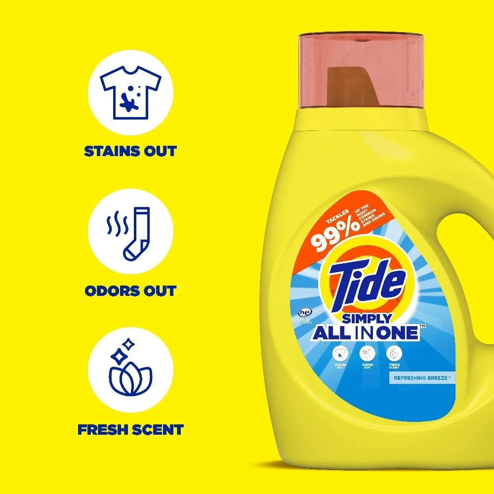 Tide Simply Liquid Laundry Detergent, Refreshing Breeze, 24 Loads, 32 fl oz