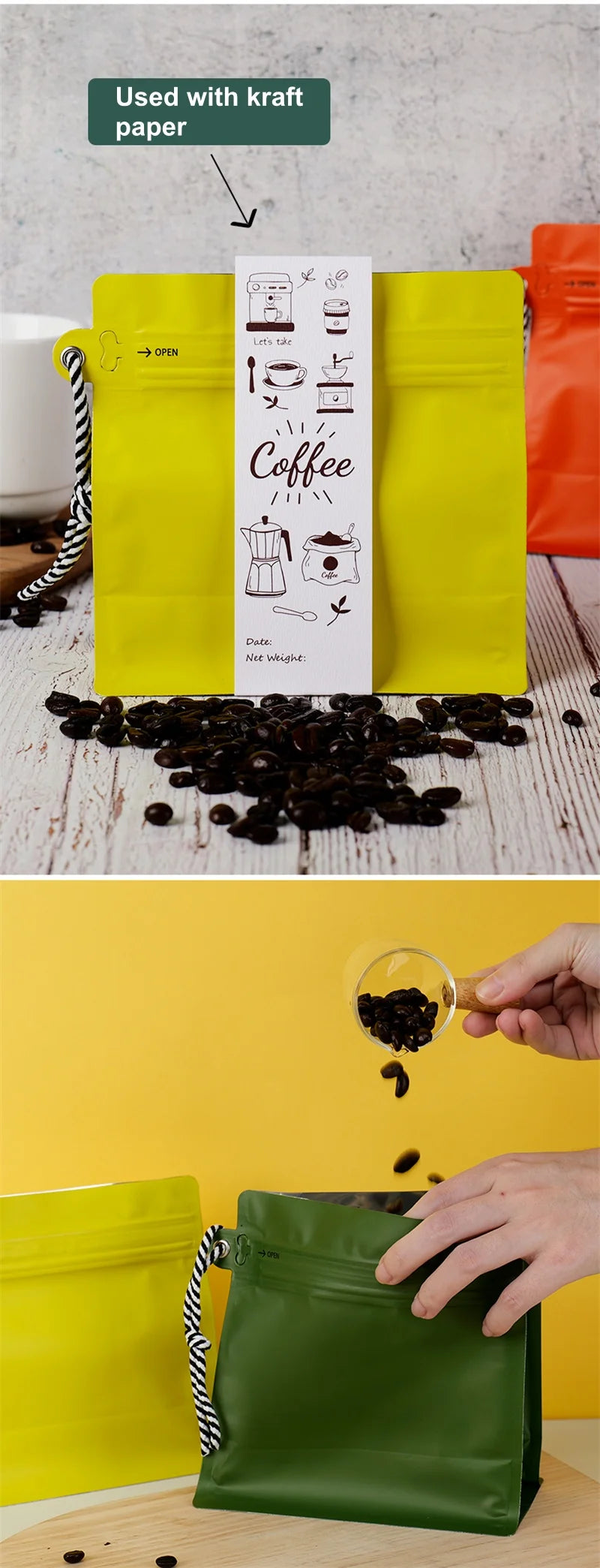 StoBag 50pcs Wholesale Coffee Beans Bag Packaging Aluminum Foil Heat Sealed for Tea Powder Food Storage Reusable Portable Pouch