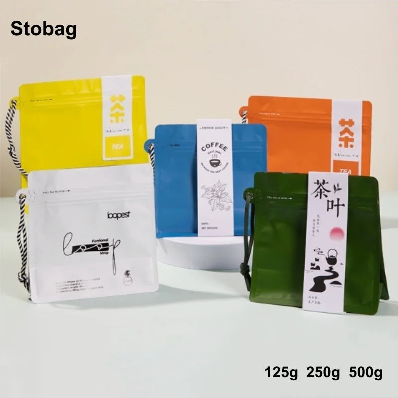StoBag 50pcs Wholesale Coffee Beans Bag Packaging Aluminum Foil Heat Sealed for Tea Powder Food Storage Reusable Portable Pouch