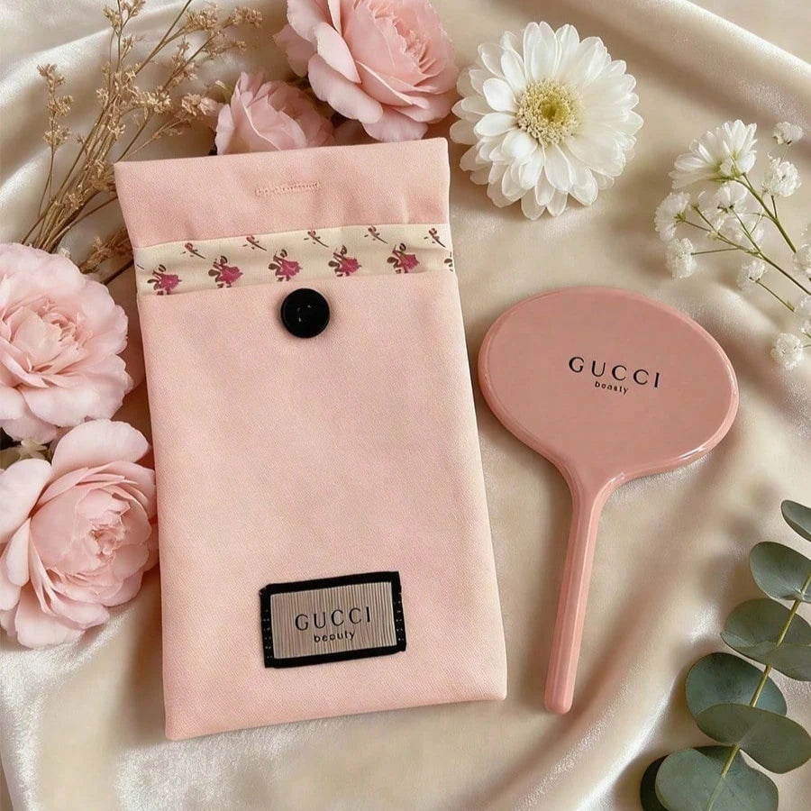 Gucci’s bag Pink Canvas Cosmetic Storage Bag Portable Travel Pouch With Logo Mirror Ideal Birthday Anniversary Gift For Women