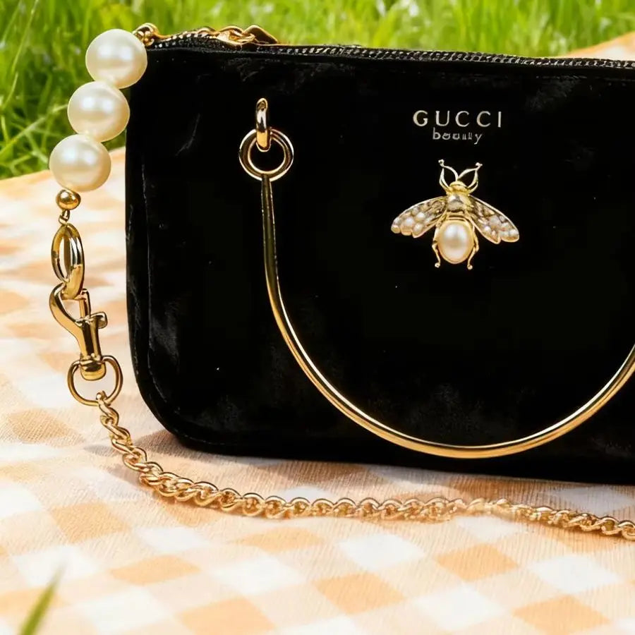 Gucci Gucci’s bag Women Black Velvet Insect Element Chain Crossbody Cosmetic Bag Fashion Daily Shoulder Storage Bag For Casual W