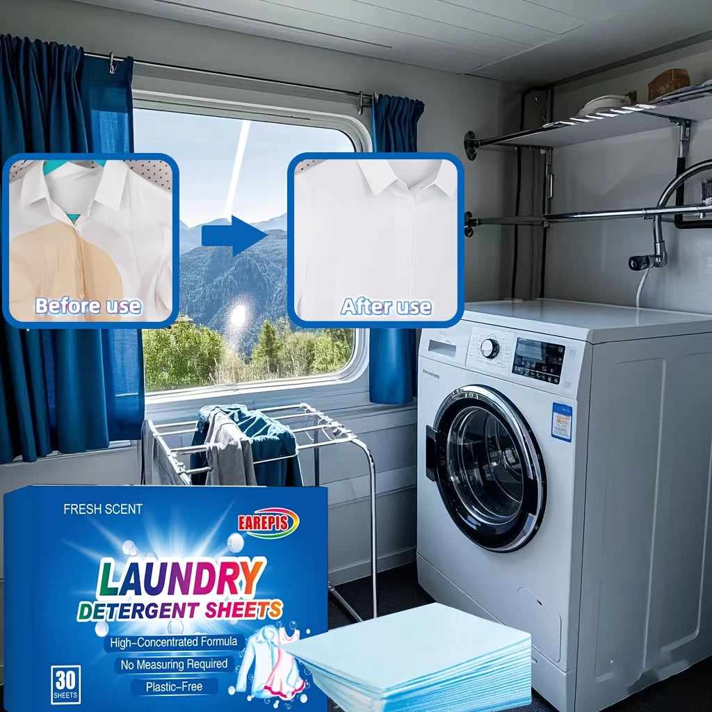 30pc Powerful Laundry Detergent Sheets,Portable & High-Quality for Clothing Stain Removal & Cleaning Essentials Washing Machines