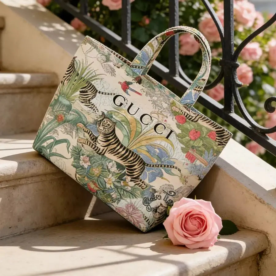 Gucci Gucci’s bag Tiger Print Canvas Tote Bag Vintage Jungle Style Handbag Shopping Bag Luxury Fashion Accessory For Daily Use