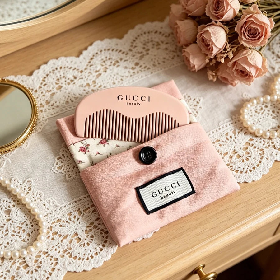 GUCCI Gucci’s bag Pink Anti Static Wide Tooth Comb Canvas Storage Bag Lightweight Travel Logo Comb Birthday Anniversary Gift