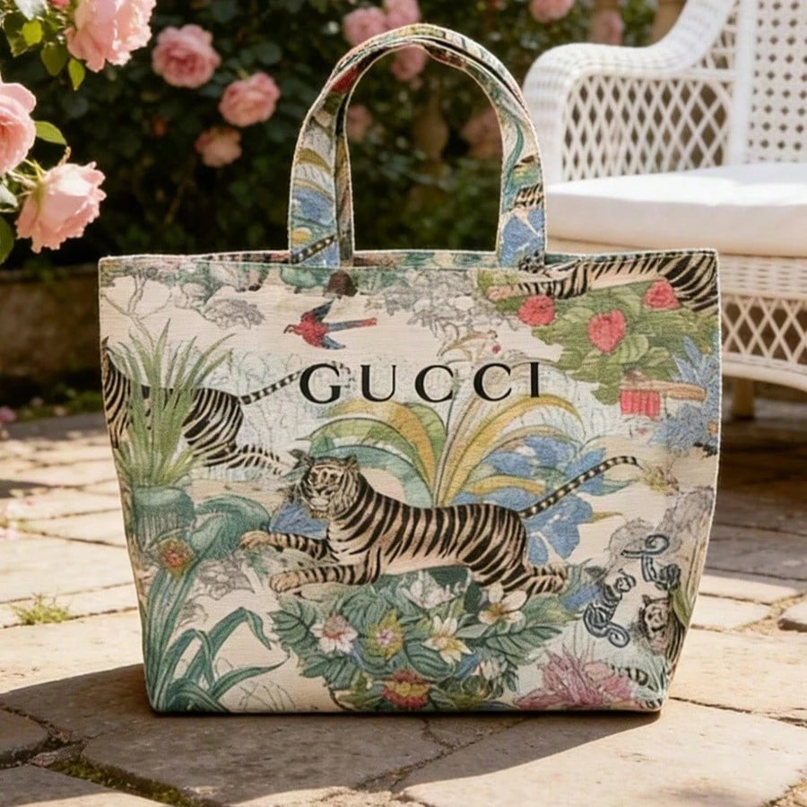 Gucci Gucci’s bag Tiger Print Canvas Tote Bag Vintage Jungle Style Handbag Shopping Bag Luxury Fashion Accessory For Daily Use