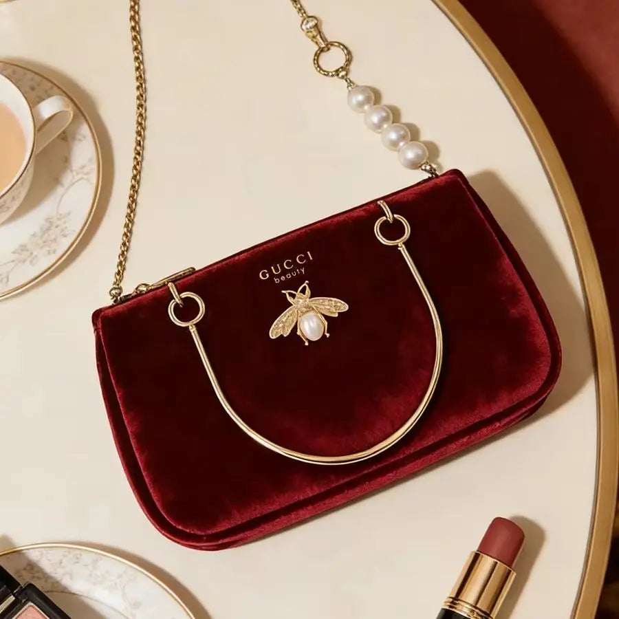 Gucci Gucci’s bag Women Medium Wine Red Velvet Chain Crossbody Cosmetic Bag Fashion Daily Shoulder Storage Bag For Casual Wear
