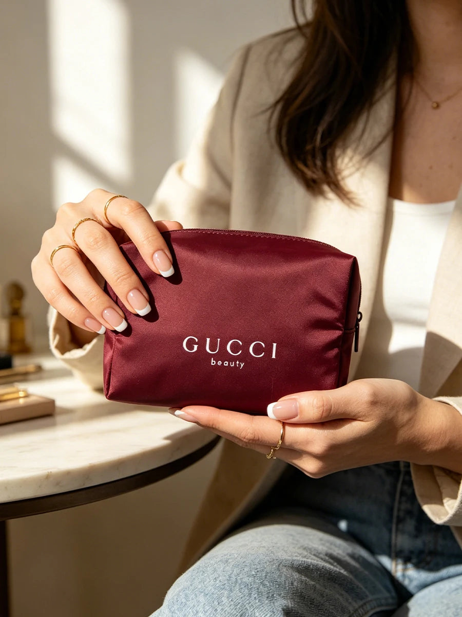 Gucci Gucci’s bag Durable Red Canvas Large Capacity Makeup Bag, Luxury Multifunctional Travel Office Organizer, Elegant Holiday