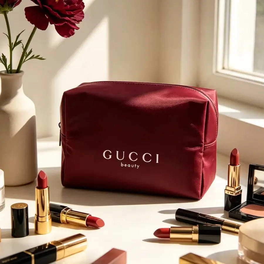 Gucci Gucci’s bag Durable Red Canvas Large Capacity Makeup Bag, Luxury Multifunctional Travel Office Organizer, Elegant Holiday