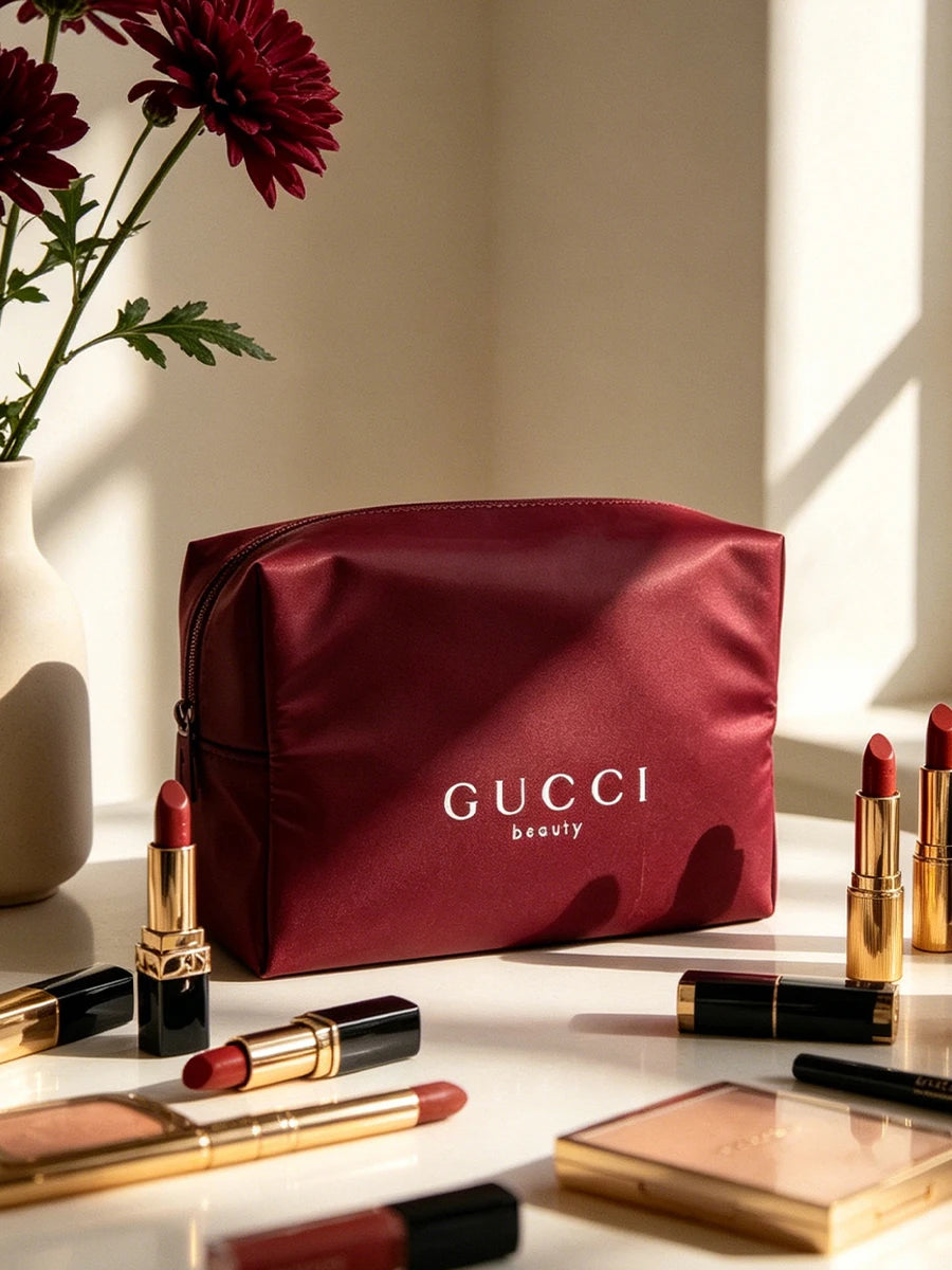 Gucci Gucci’s bag Durable Red Canvas Large Capacity Makeup Bag, Luxury Multifunctional Travel Office Organizer, Elegant Holiday