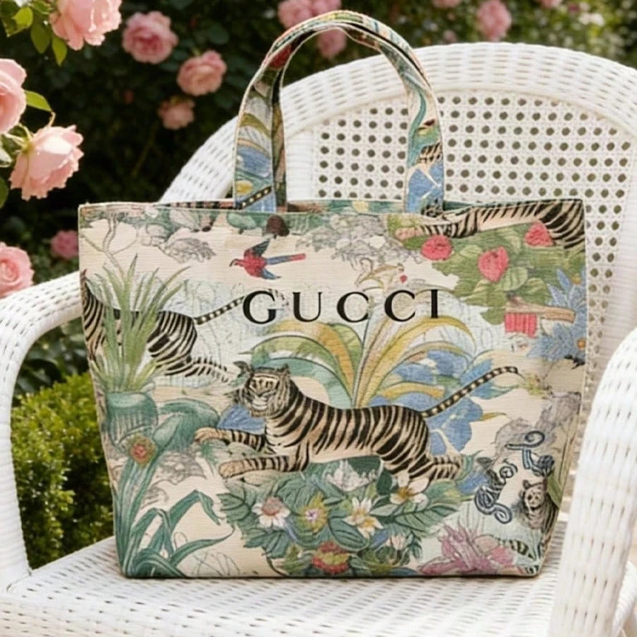 Gucci Gucci’s bag Tiger Print Canvas Tote Bag Vintage Jungle Style Handbag Shopping Bag Luxury Fashion Accessory For Daily Use