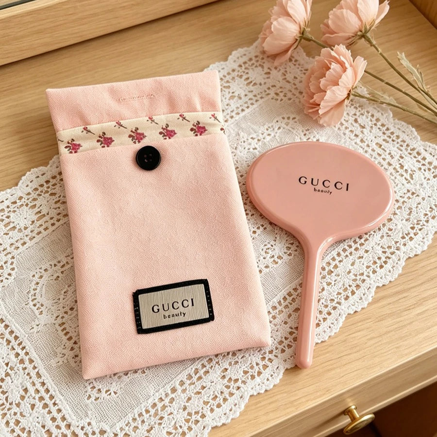Gucci’s bag Pink Canvas Cosmetic Storage Bag Portable Travel Pouch With Logo Mirror Ideal Birthday Anniversary Gift For Women