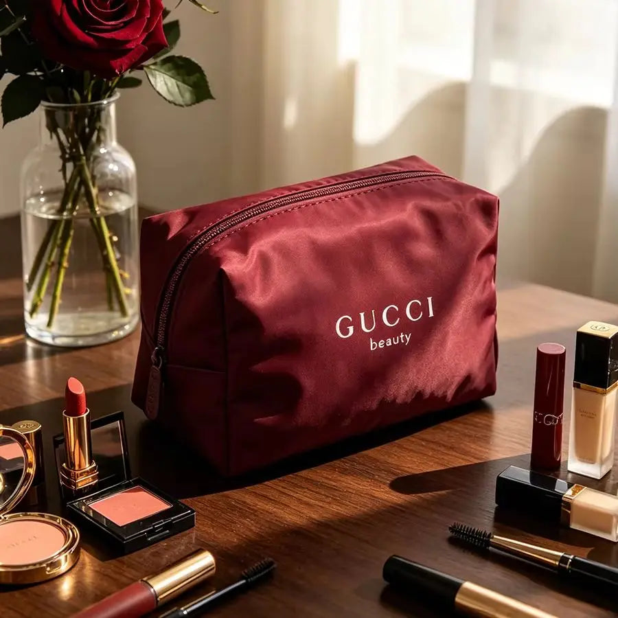 Gucci Gucci’s bag Durable Red Canvas Large Capacity Makeup Bag, Luxury Multifunctional Travel Office Organizer, Elegant Holiday