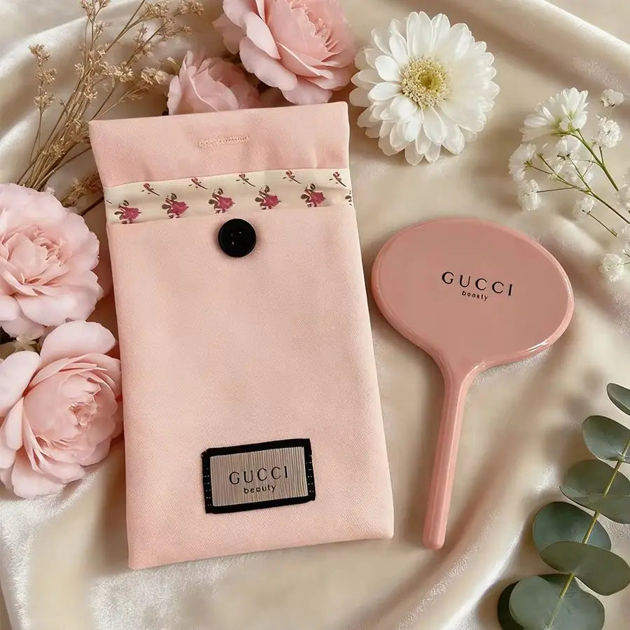 Gucci’s bag Pink Canvas Cosmetic Storage Bag Portable Travel Pouch With Logo Mirror Ideal Birthday Anniversary Gift For Women