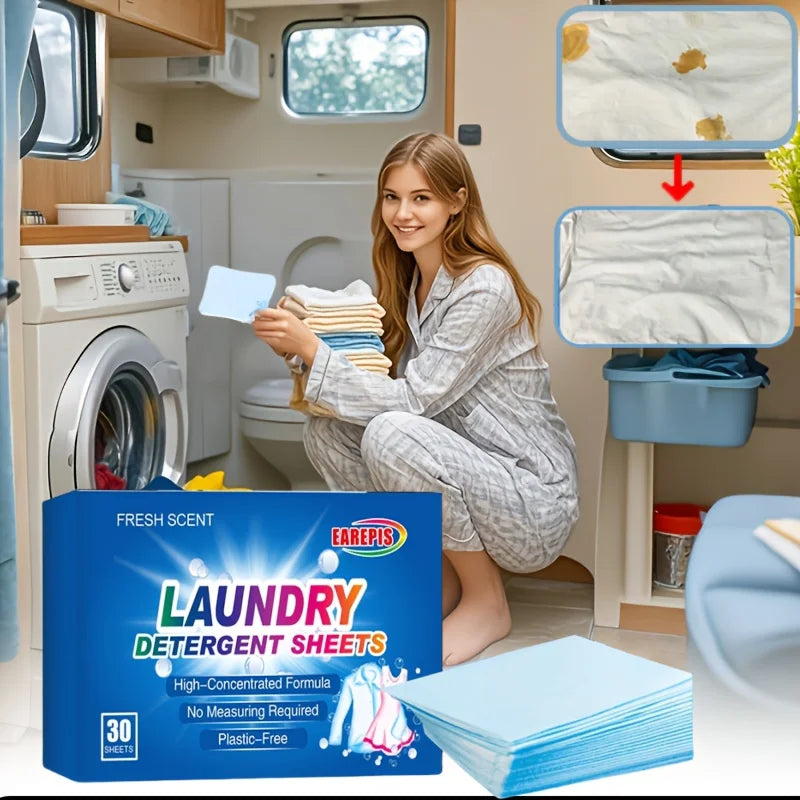 30pc Powerful Laundry Detergent Sheets,Portable & High-Quality for Clothing Stain Removal & Cleaning Essentials Washing Machines