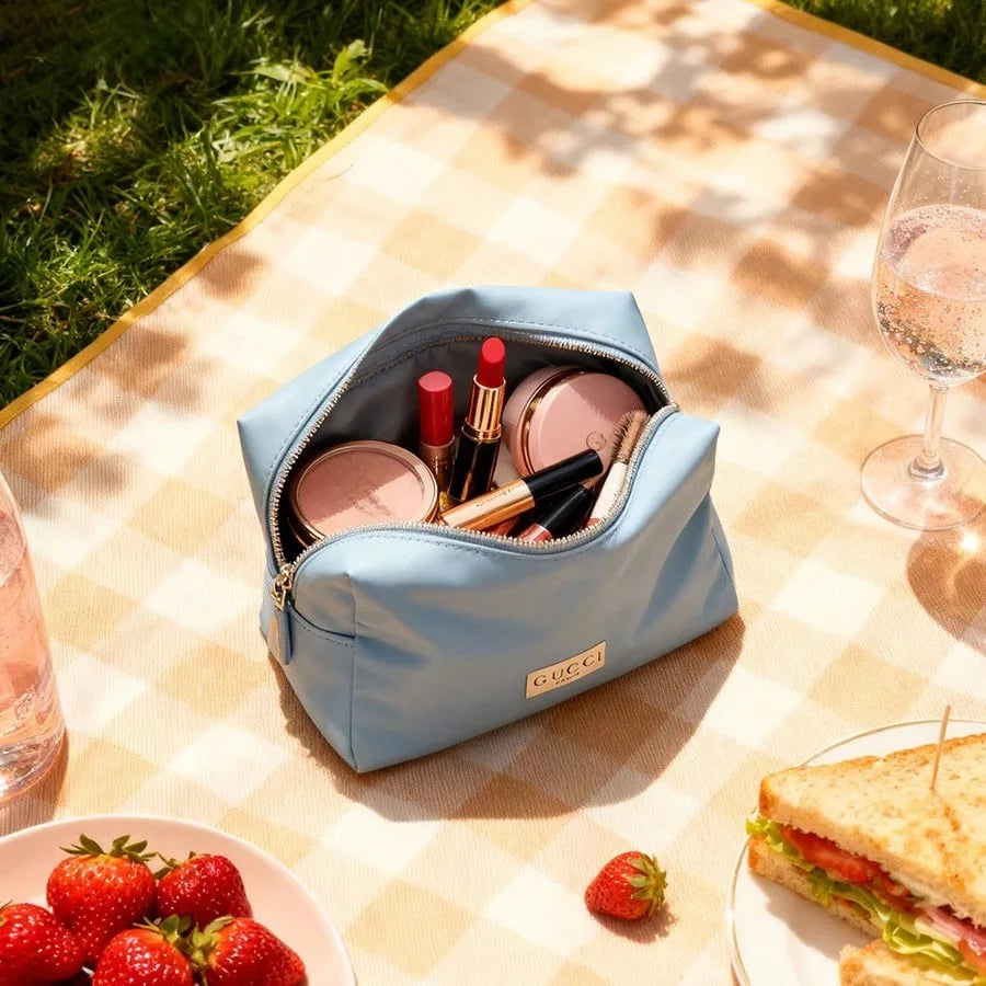 GUCCIs bag Blue Canvas Cosmetic Bag Large Capacity Portable Minimalist Elegant Puff Storage For Daily Travel School Shopping Wor