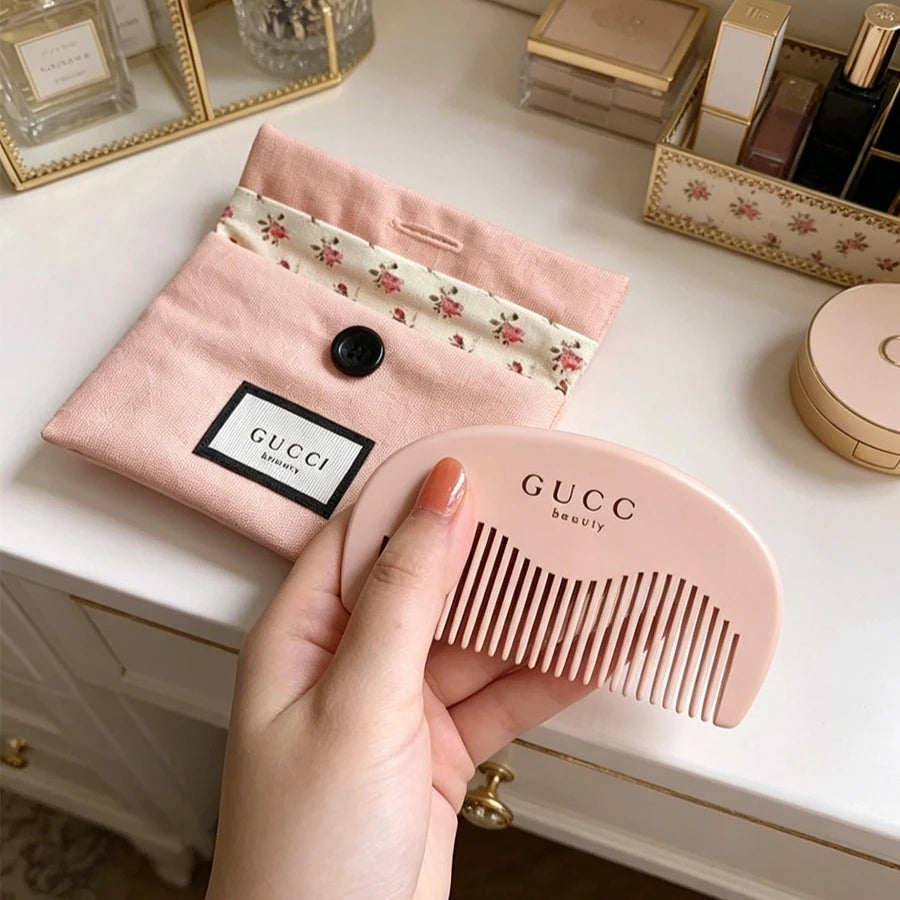 GUCCI Gucci’s bag Pink Anti Static Wide Tooth Comb Canvas Storage Bag Lightweight Travel Logo Comb Birthday Anniversary Gift