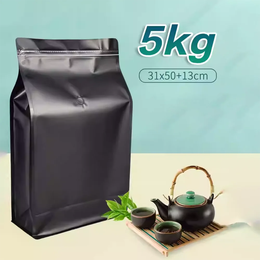 10pcs Resealable 5kg Ziplock Coffee Bean Powder  Aluminum Foil Packaging with Valve Pet Dry Food Flat Botton Storage Bag