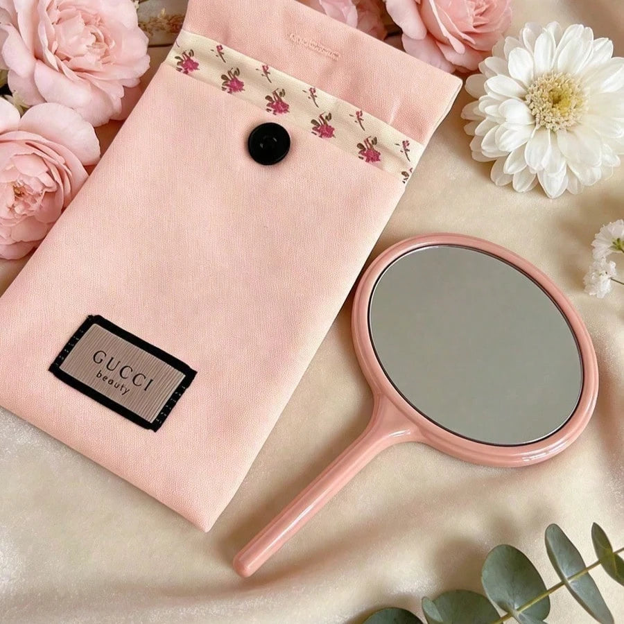 Gucci’s bag Pink Canvas Cosmetic Storage Bag Portable Travel Pouch With Logo Mirror Ideal Birthday Anniversary Gift For Women