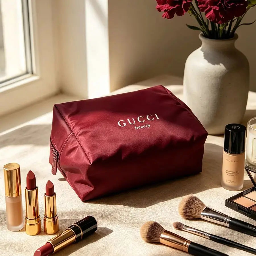 Gucci Gucci’s bag Durable Red Canvas Large Capacity Makeup Bag, Luxury Multifunctional Travel Office Organizer, Elegant Holiday