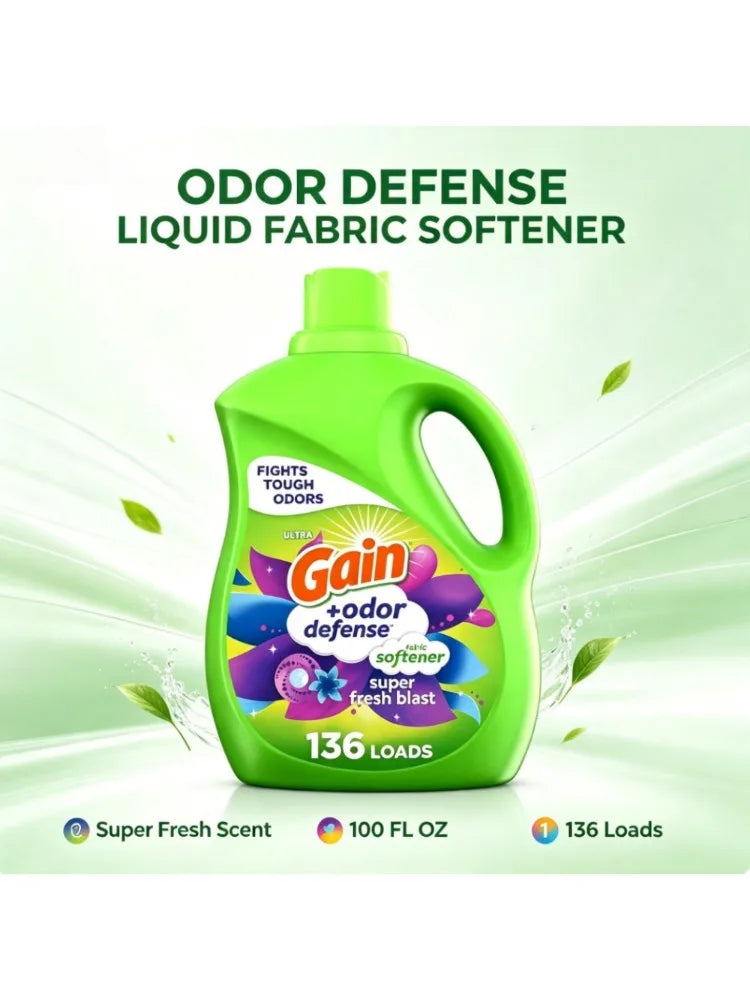 Super Fresh Blast Scent Odor Fighting Liquid Fabric Softener Dye-Free Laundry Conditioner 100 fl oz, 136 Loads