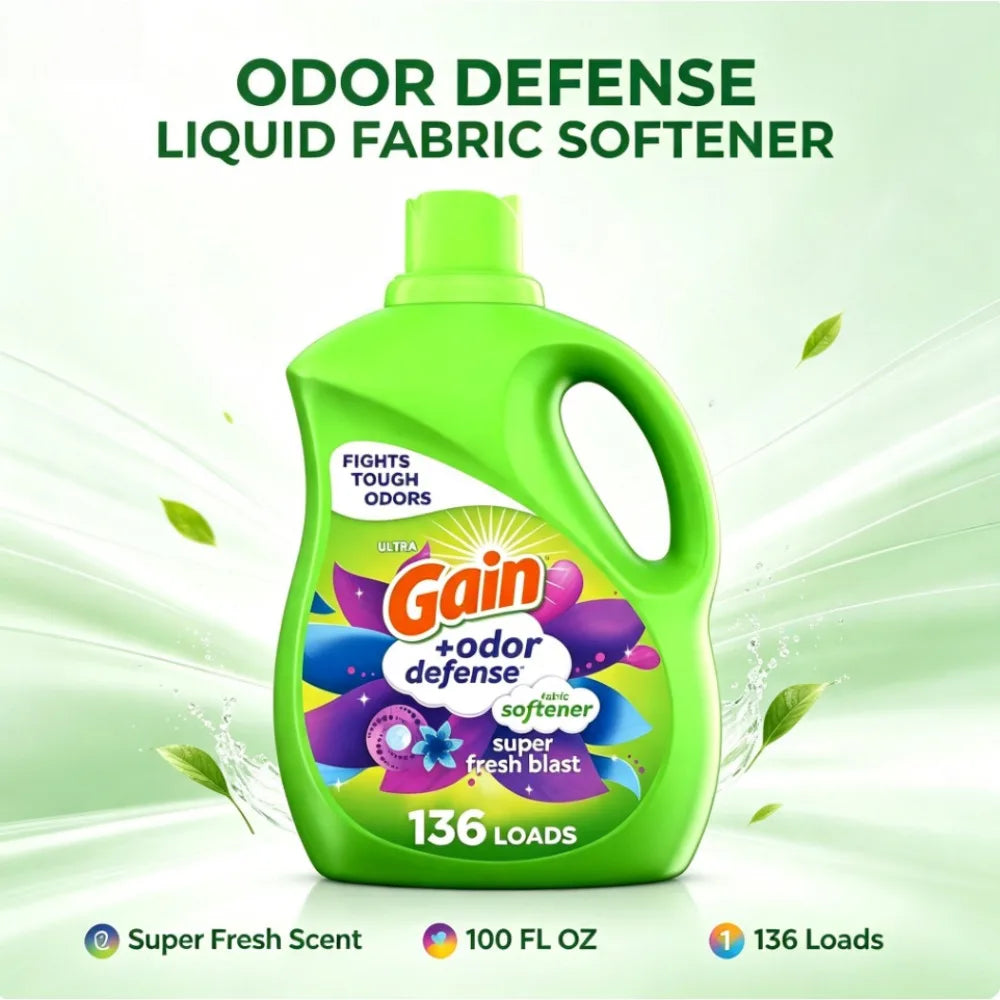 Super Fresh Blast Scent Odor Fighting Liquid Fabric Softener Dye-Free Laundry Conditioner 100 fl oz, 136 Loads