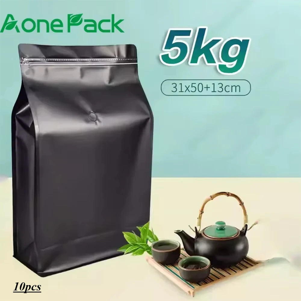 10pcs Resealable 5kg Ziplock Coffee Bean Powder  Aluminum Foil Packaging with Valve Pet Dry Food Flat Botton Storage Bag