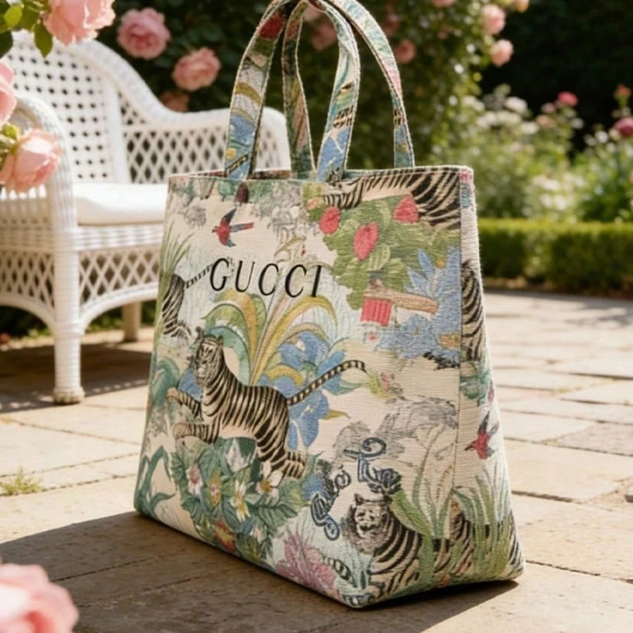 Gucci Gucci’s bag Tiger Print Canvas Tote Bag Vintage Jungle Style Handbag Shopping Bag Luxury Fashion Accessory For Daily Use